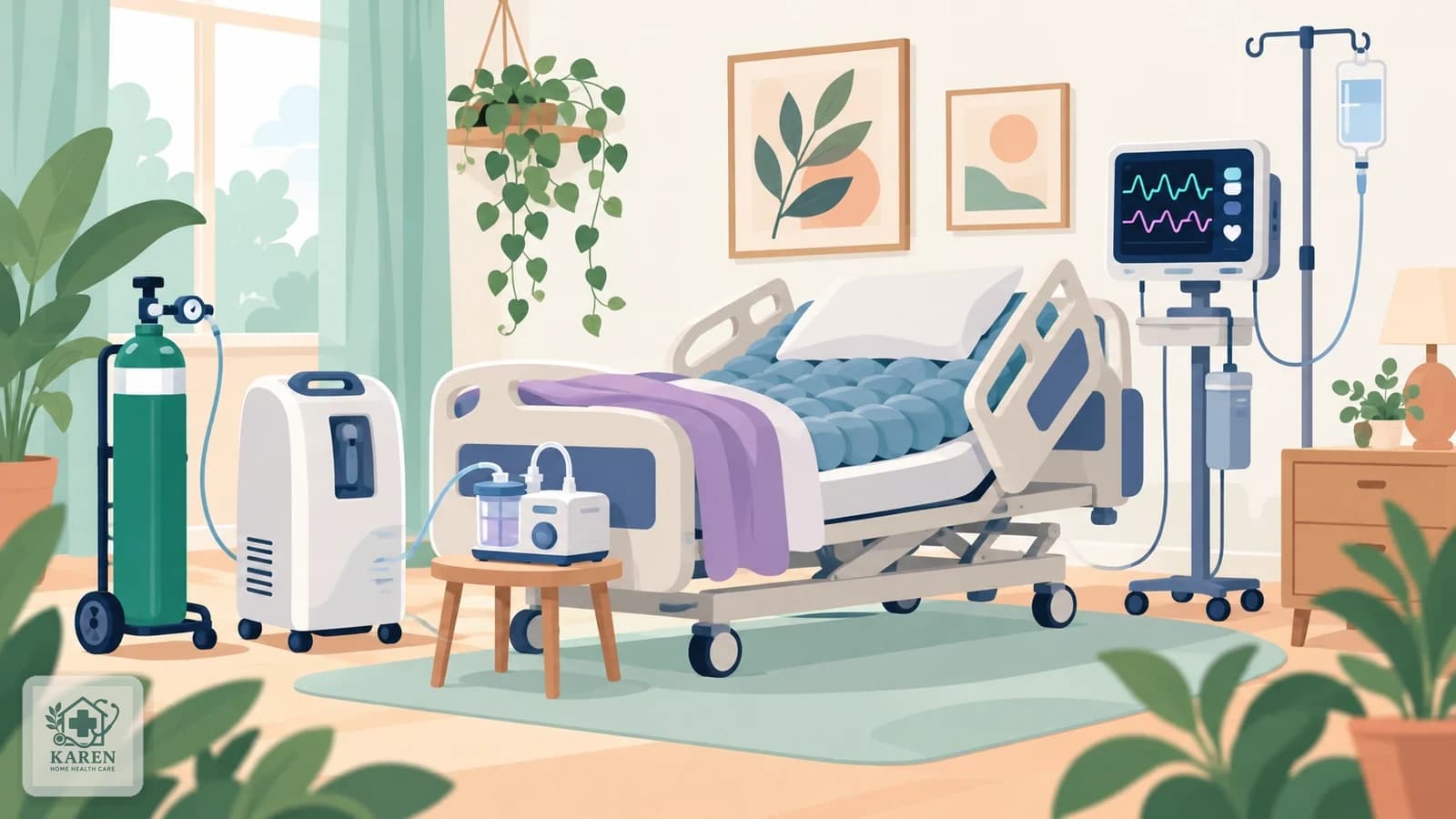تجهیزات ICU در منزل؛ تخت بیمارستانی، اکسیژن‌ساز، ساکشن و مانیتور علائم حیاتی