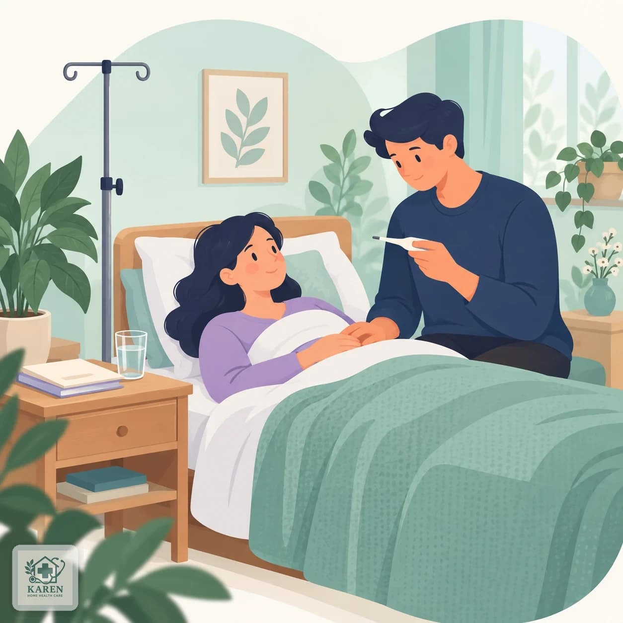 آمادگی قبل از رسیدن پرستار برای وصل سرم در منزل؛ نسخه، تخت راحت و پایه سرم