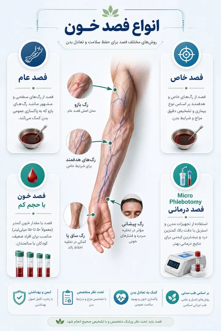 انواع فصد خون در منزل تهران - فصد عام، خاص و درمانی