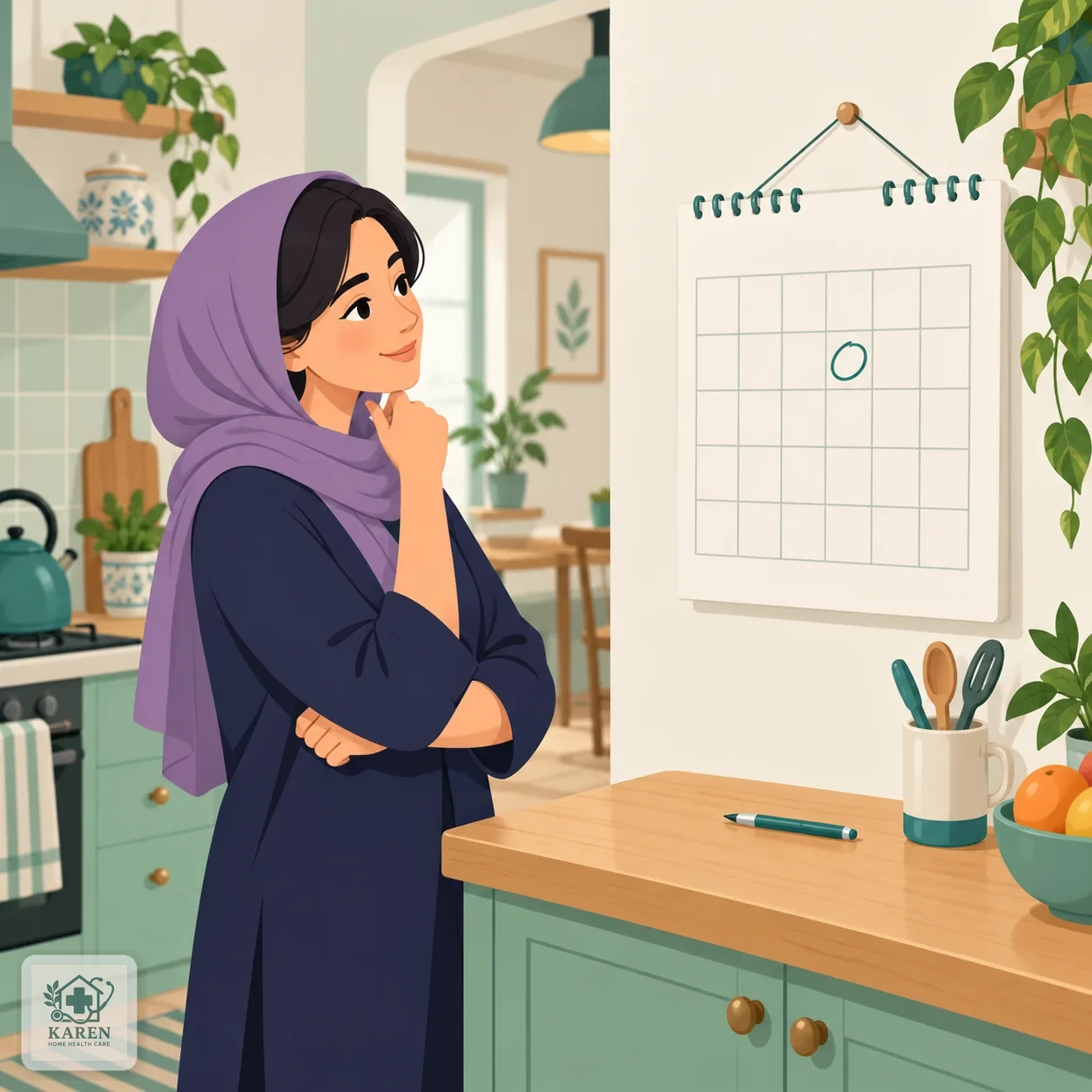 تقویم هفتگی روی دیوار آشپزخانه با یک روز مشخص‌شده به نشانه نوبت ثابت تزریق هفتگی