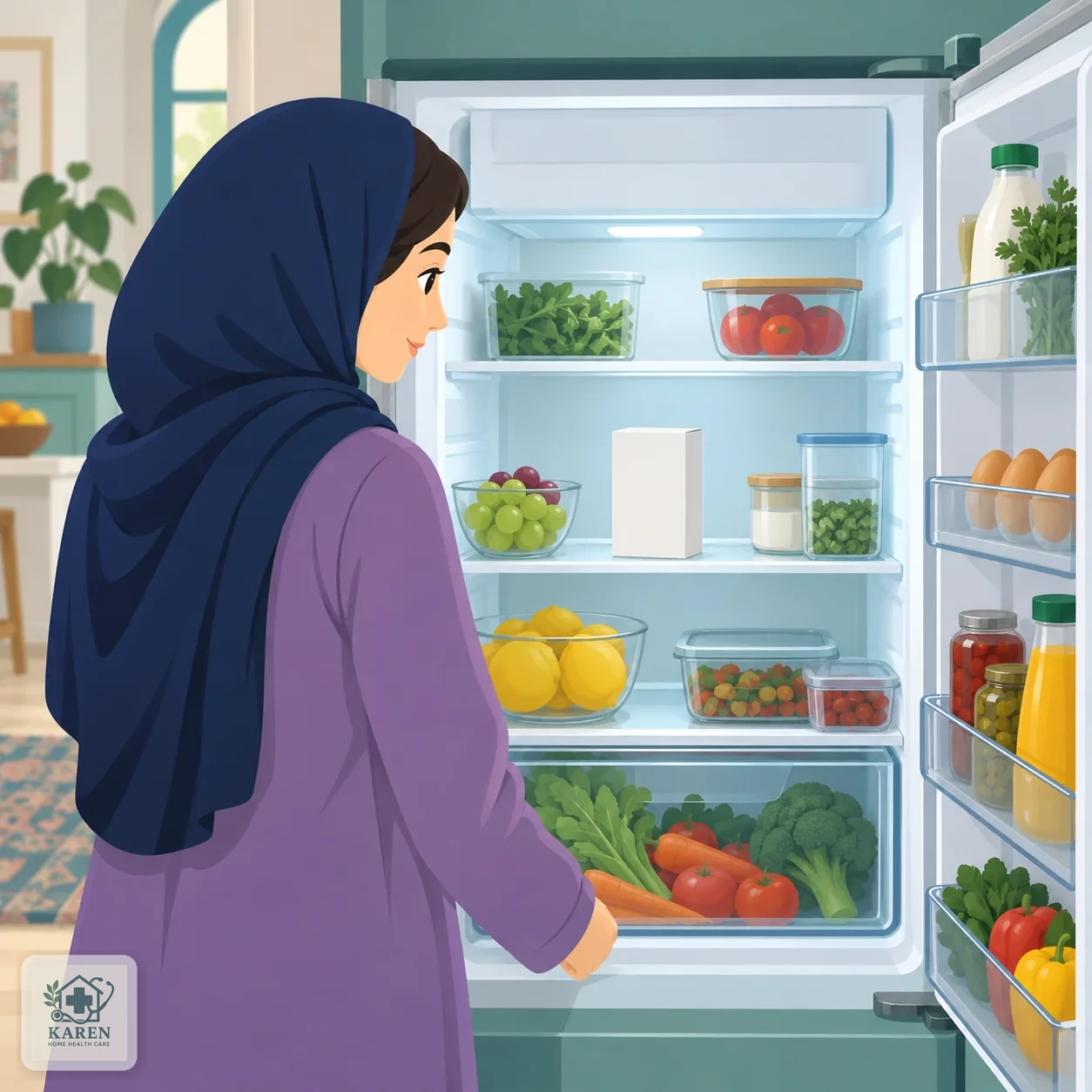 یخچال خانگی با قفسه‌ای که یک بسته دارویی سرد در آن نگهداری می‌شود و در فاصله از دیواره یخ‌زن قرار دارد