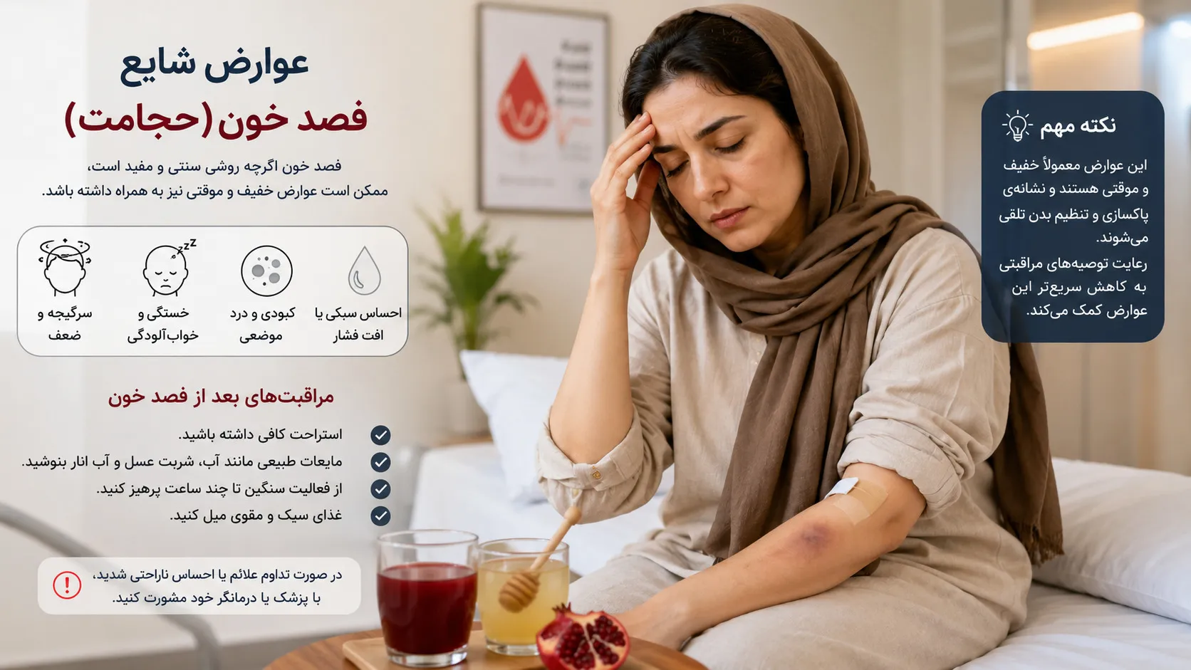 عوارض فصد خون - سرگیجه، ضعف، کبودی و راه‌های پیشگیری