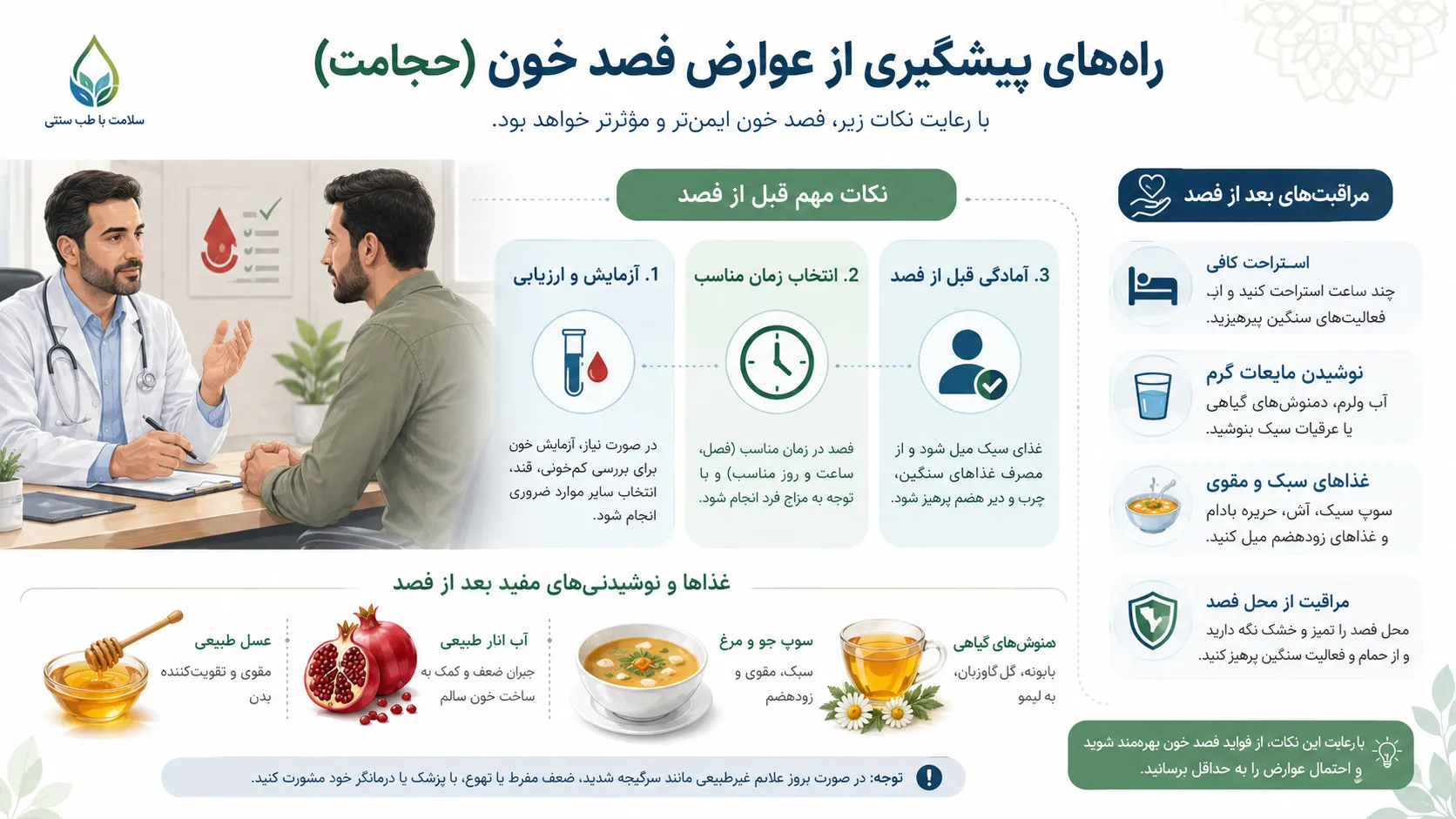 پیشگیری از عوارض فصد خون - مراقبت قبل و بعد