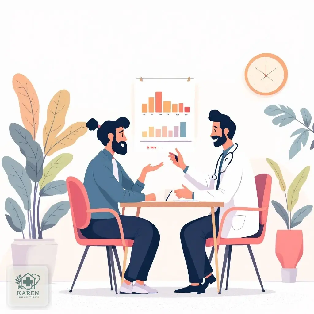 پزشک در حال تفسیر جواب آزمایش آهن و فریتین با بیمار