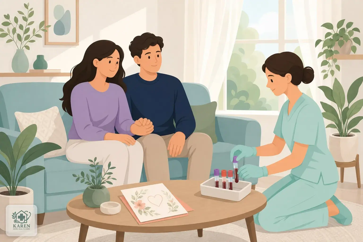 زوج جوان در حال نمونه‌گیری خون در منزل برای آزمایش بیماری‌های جنسی قبل از ازدواج