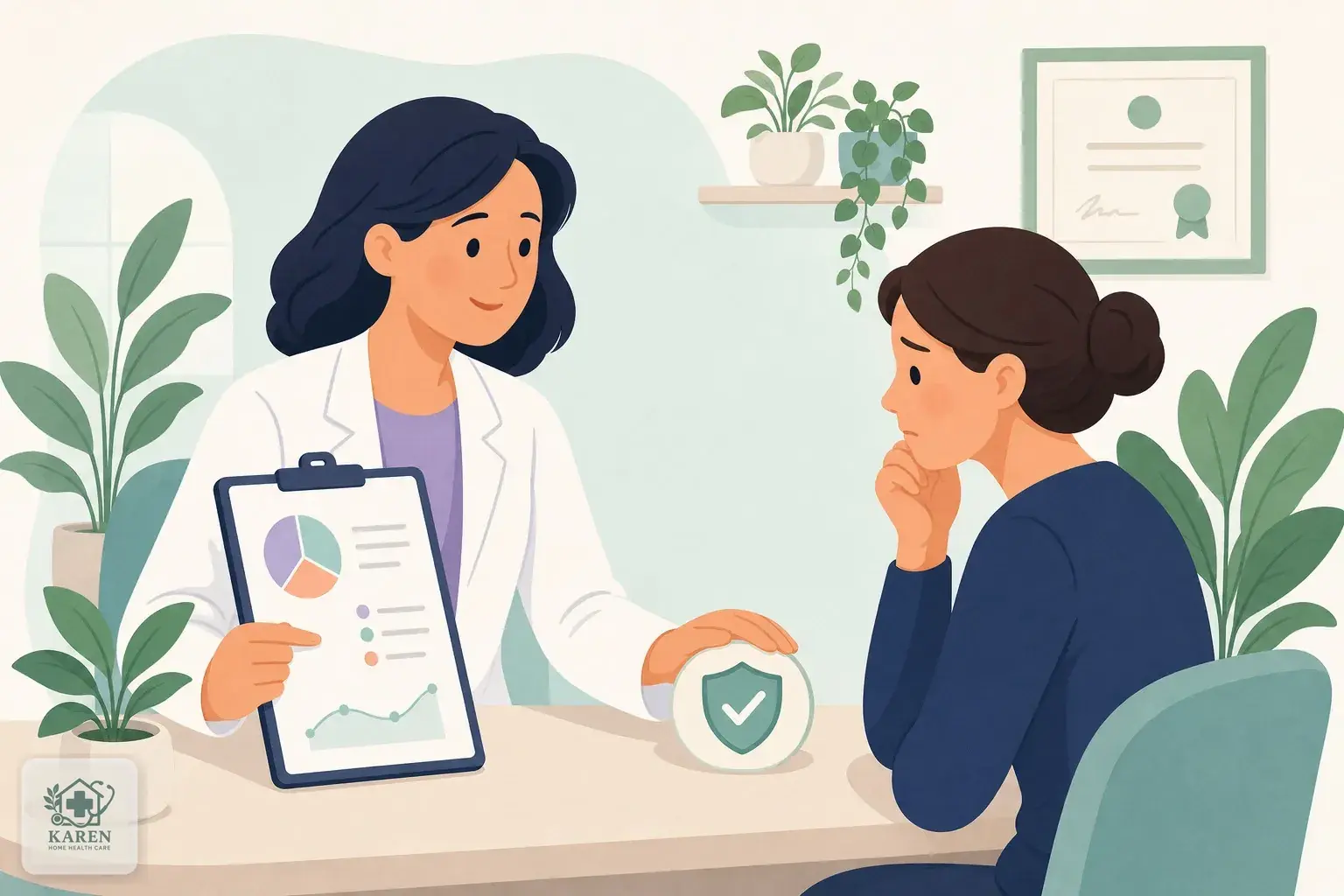پزشک در حال توضیح آرام نتایج آزمایش ESR و CRP به بیمار