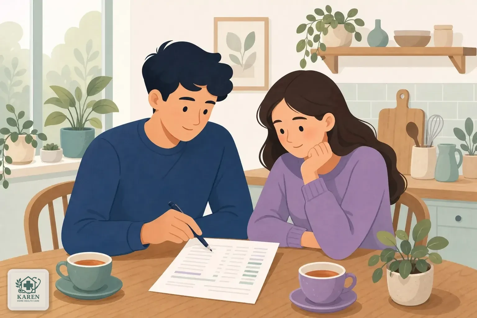 زوج جوان در حال بررسی برگه هزینه و مدارک آزمایش ازدواج