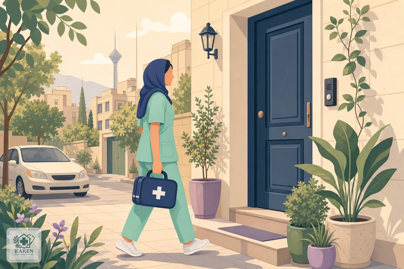 پرستار کارن درمان در راه نمونه‌گیری آزمایش D-dimer در منزل