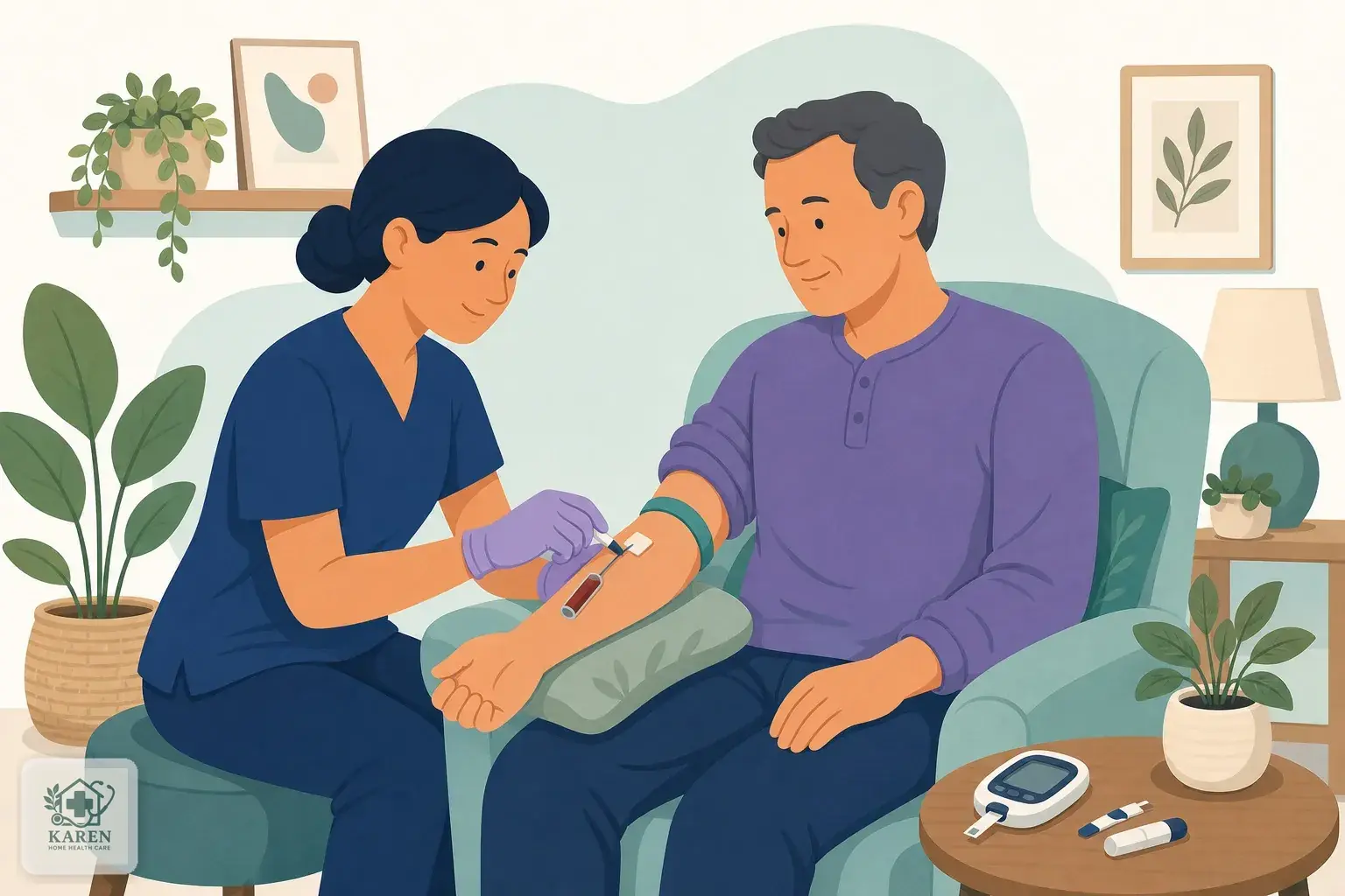 فصد خون در بیمار دیابتی در منزل با نظارت پرستار و بررسی قند خون