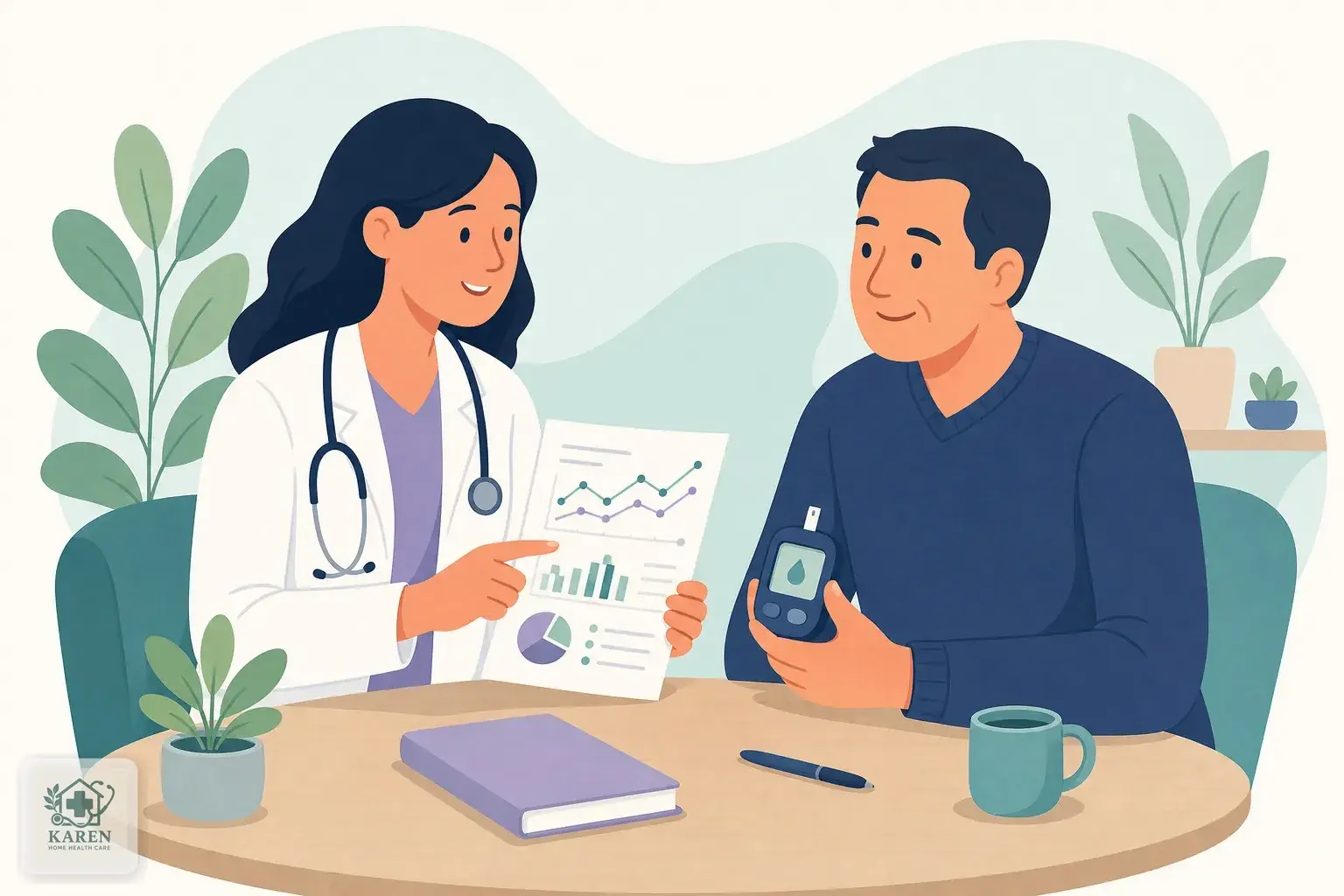 پزشک در حال مشاوره با بیمار دیابتی درباره ایمنی فصد خون