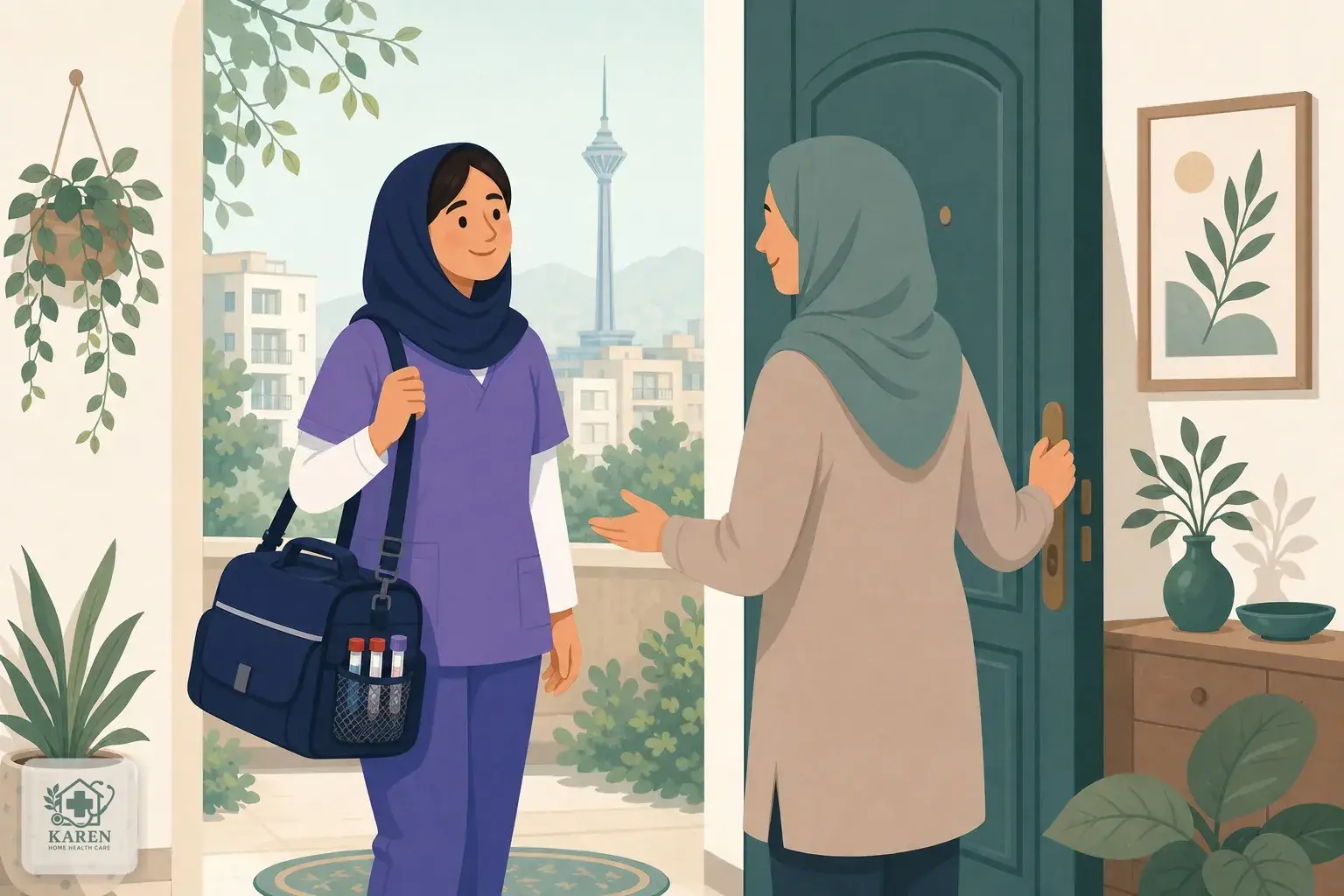 مراجعه پرستار کارن درمان برای انجام فصد خون در منزل