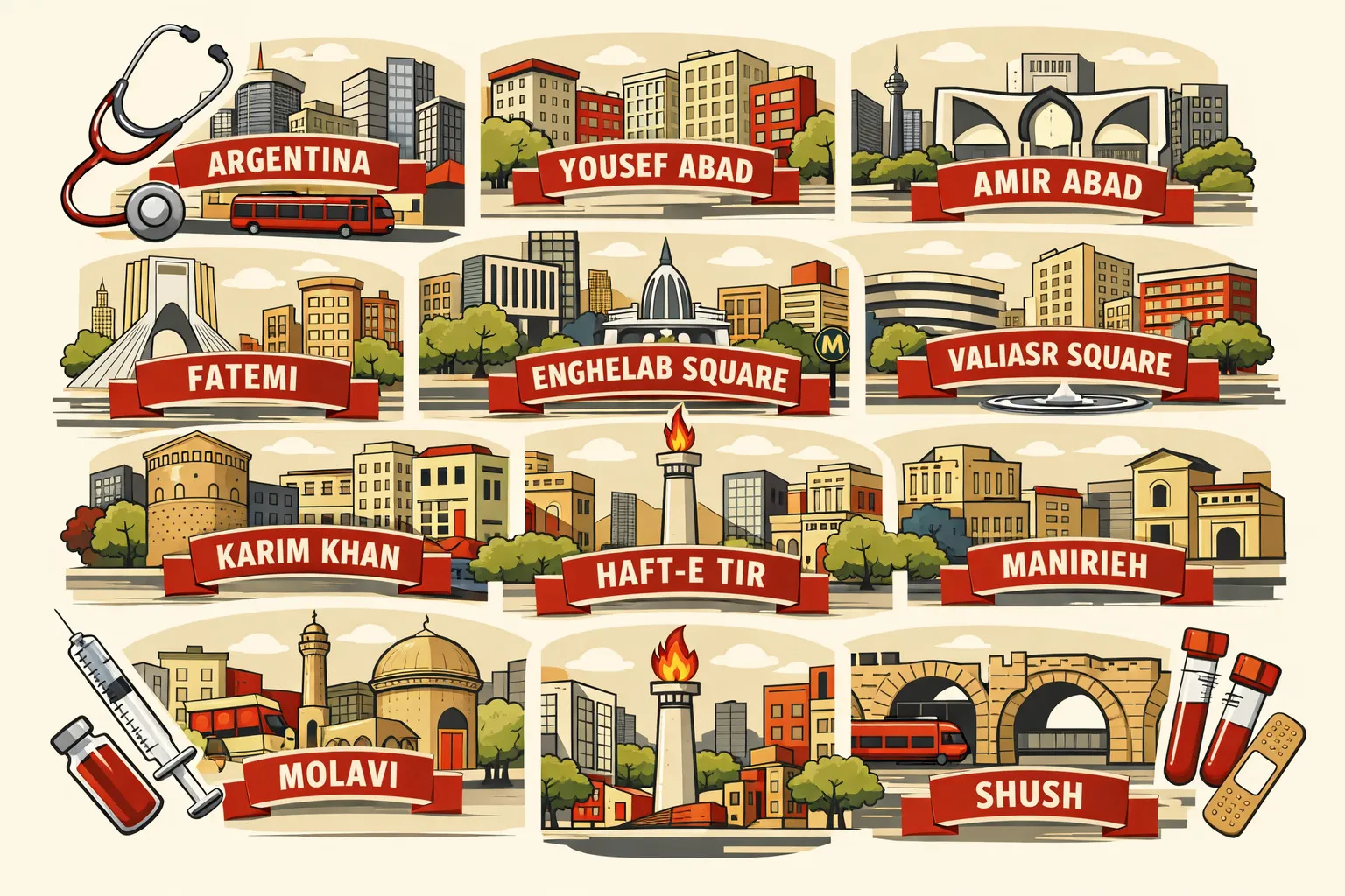 محله های مرکز تهران برای فصد خون در منزل - آرژانتین یوسف آباد فاطمی انقلاب ونک