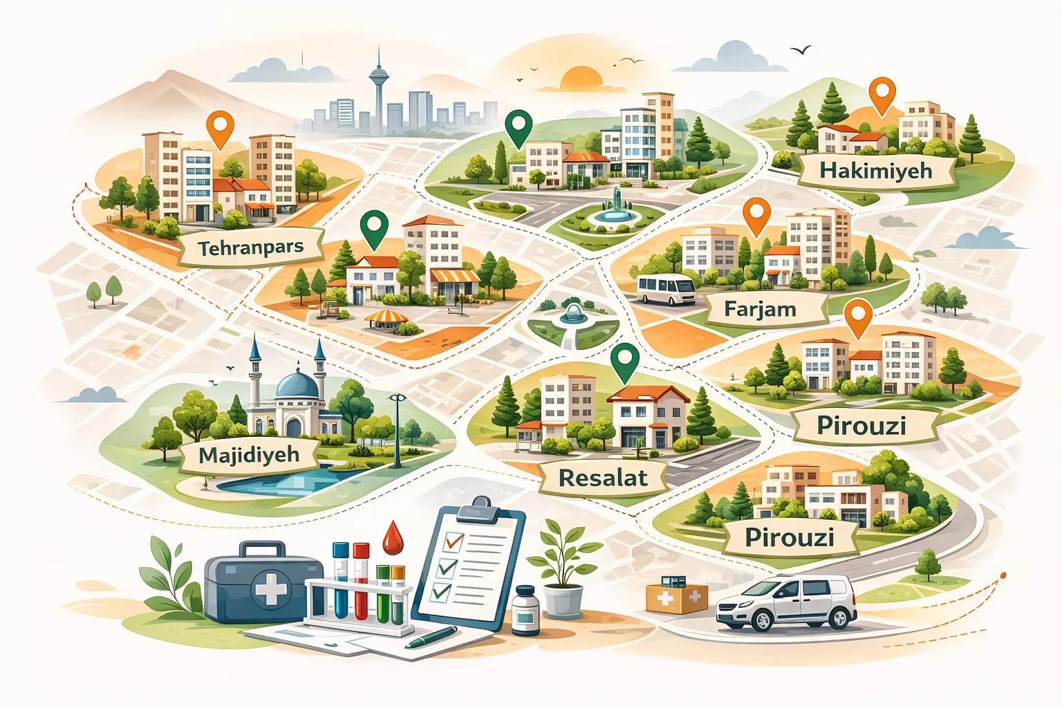 محله های شرق تهران برای فصد خون در منزل - تهرانپارس نارمک پیروزی حکیمیه هروی