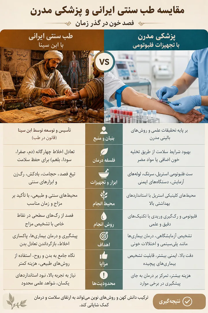 مقایسه طب سنتی ایرانی و پزشکی مدرن در فصد خون