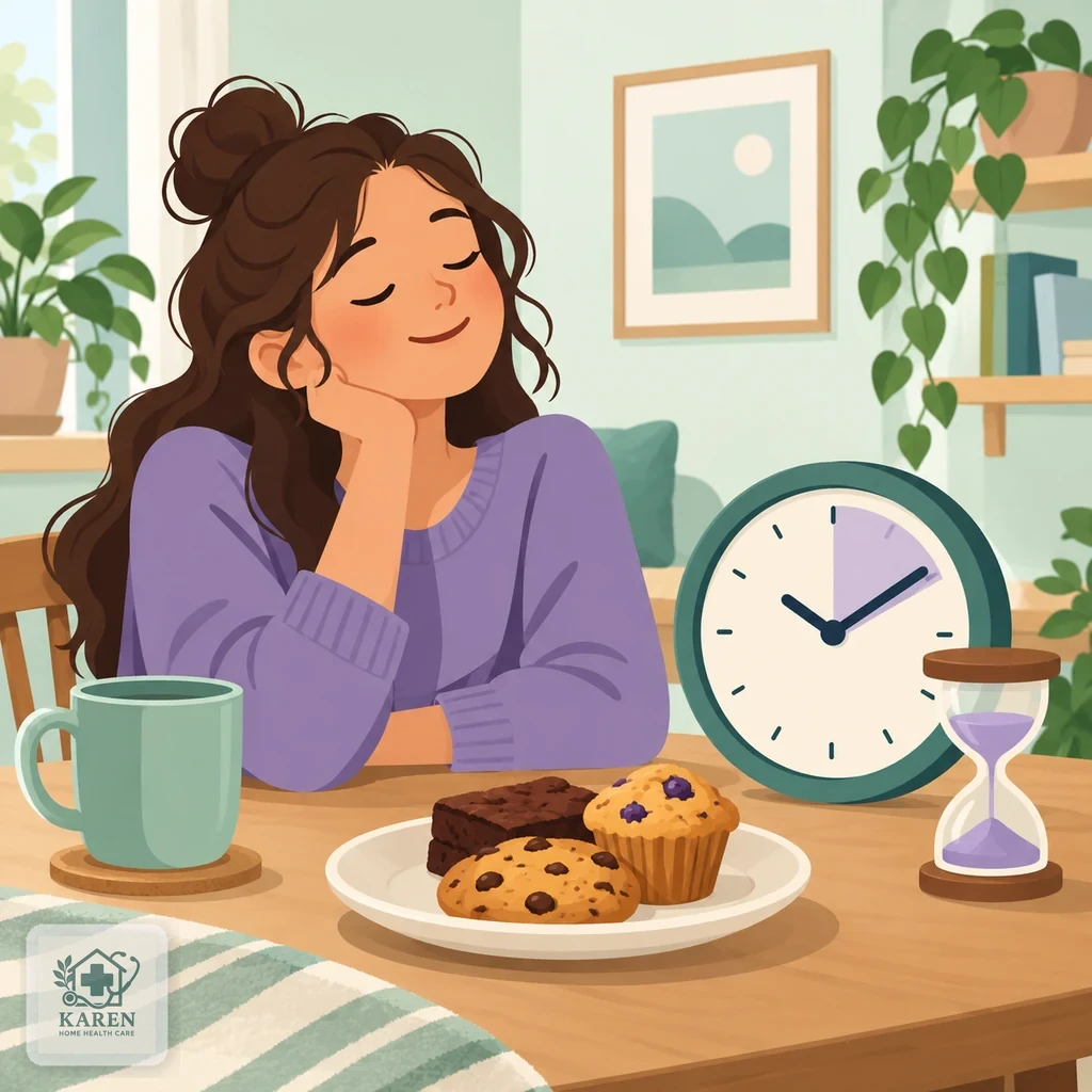 ساعت و کیک خوراکی روی میز؛ تصویر مفهومی شروع دیرهنگام اثر خوراکی‌های حشیشی