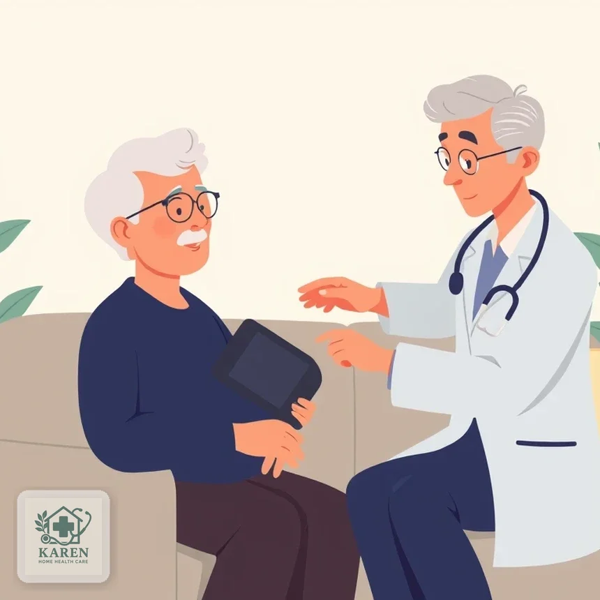 پزشک عمومی در حال گرفتن فشار خون یک بیمار سالمند در منزل