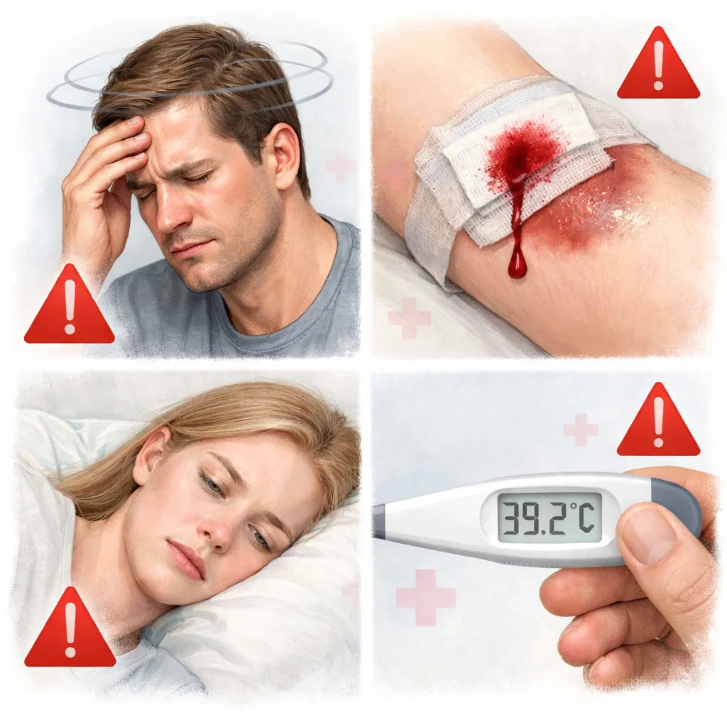 علائم خطر بعد از فصد خون - سرگیجه، تورم و خونریزی