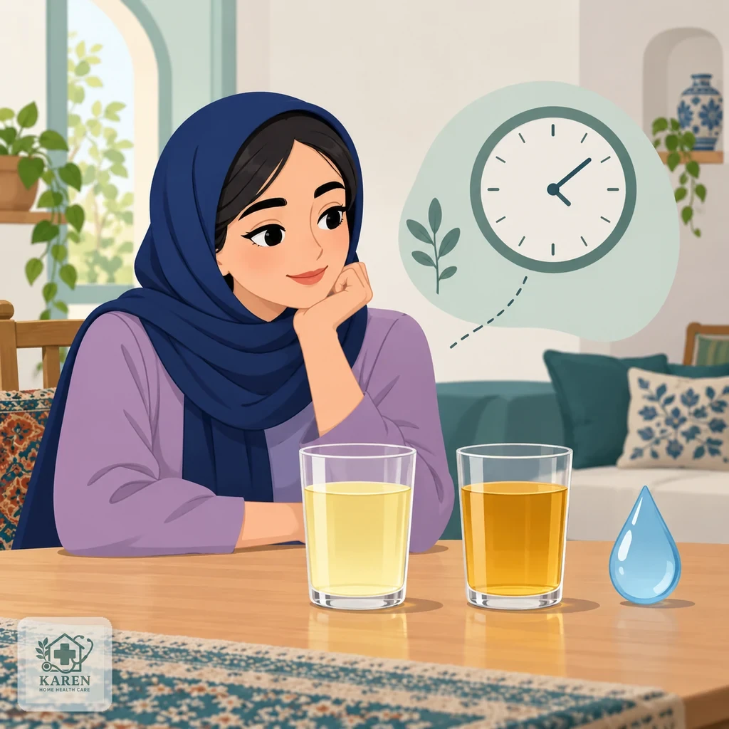 دو لیوان با رنگ‌های روشن و تیره به‌صورت مفهومی و ساده، کنار یک قطره آب و یک ساعت ساده