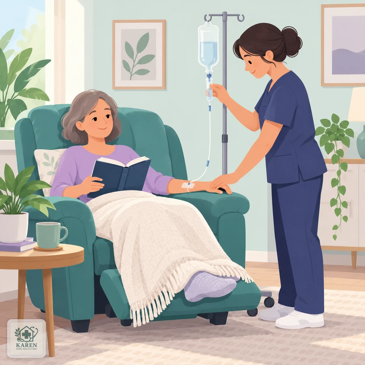 پرستار هنگام پایش بیمار و چکه‌چکان سرم در حین انفوزیون