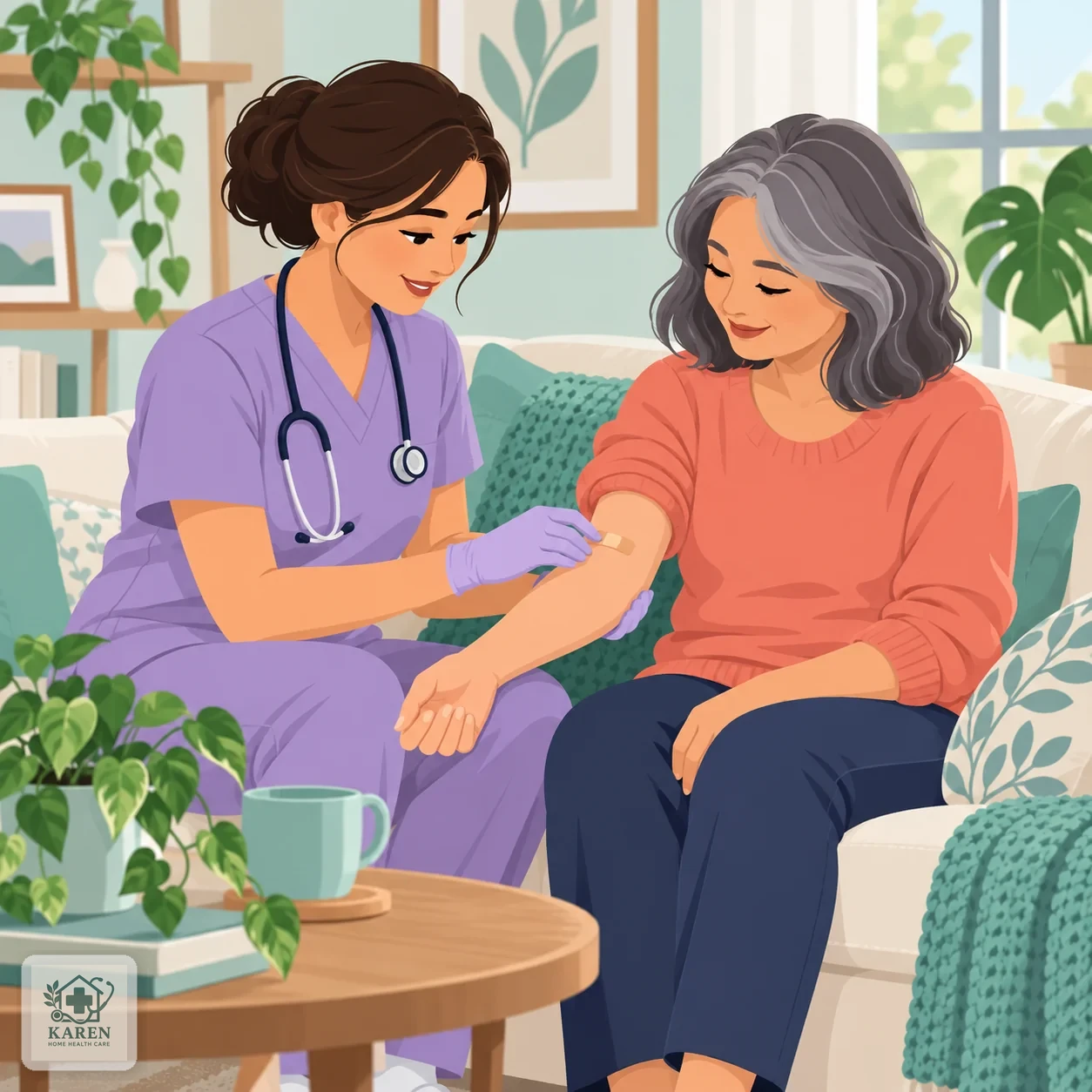 پرستار در حال بررسی محل تزریق قبلی روی دست بیمار پیش از تصمیم برای تزریق مجدد