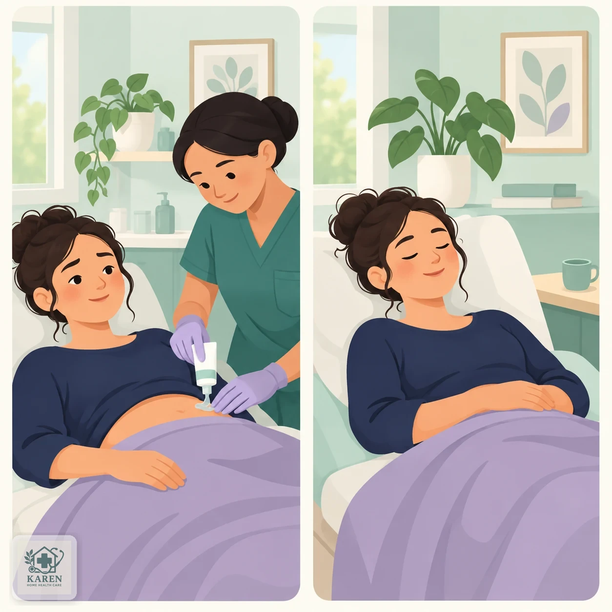 پرستار با ژل بی‌حس‌کننده و مراقبت از راحتی بیمار هنگام سونداژ