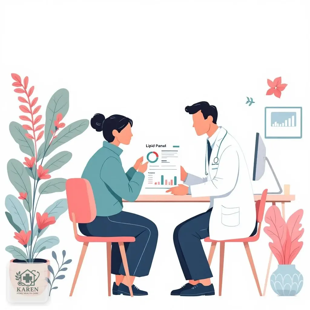 پزشک در حال بررسی و تفسیر جواب آزمایش پروفایل چربی خون