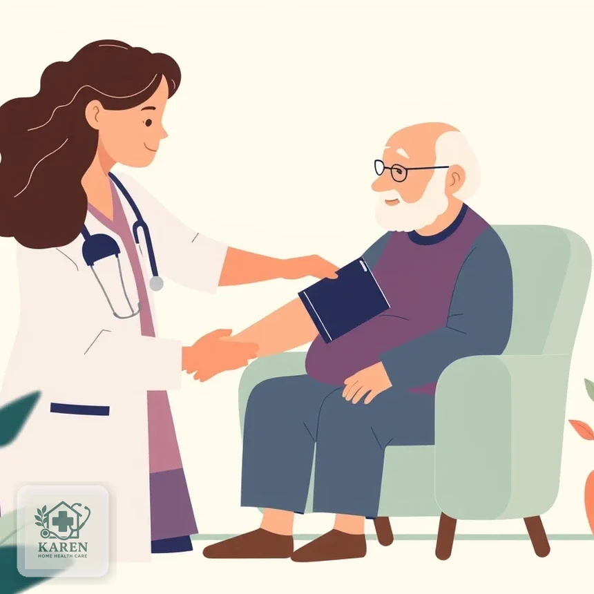 پزشک متخصص قلب در حال اندازه‌گیری فشار خون بیمار سالمند در منزل