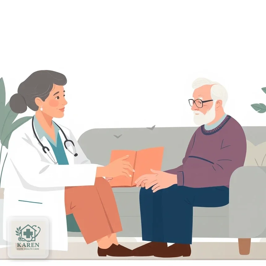 پزشک در حال ویزیت پیگیری بیمار پارکینسون در منزل