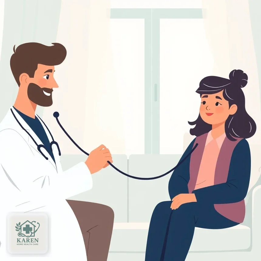 پزشک با کیف طبی در حال معاینه بیمار در نشیمن خانه