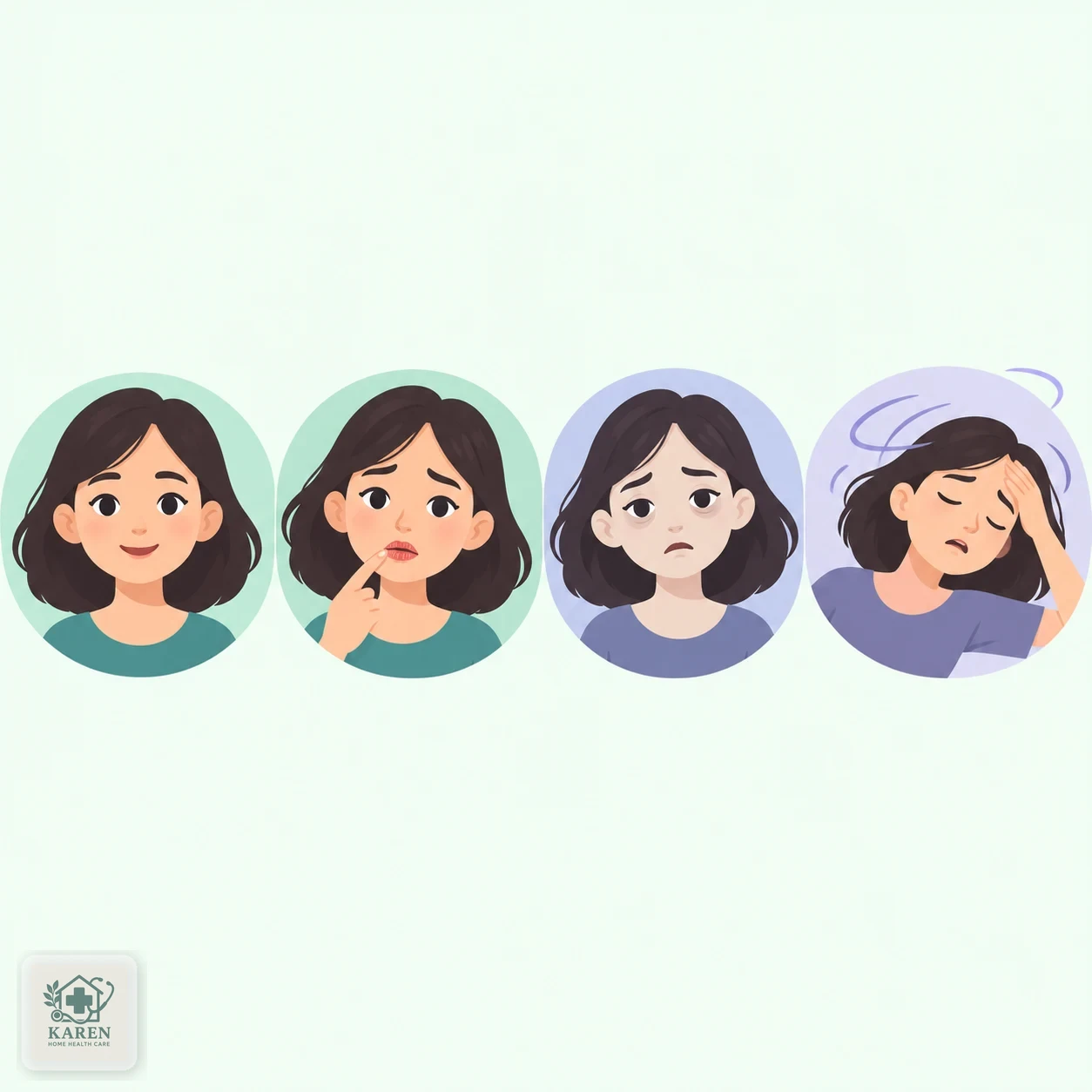 چهار حالت از سلامت تا علائم کم‌آبی شدید در نمادهای ساده